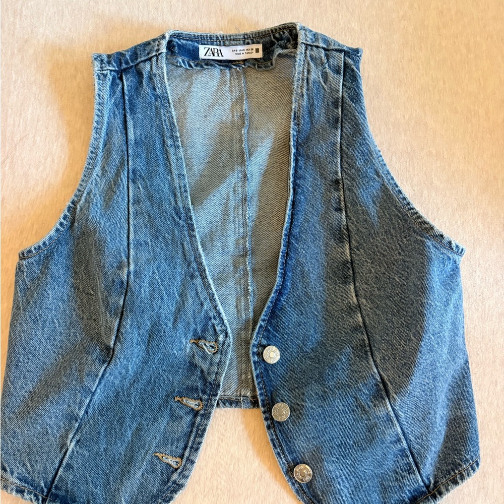 Zara Distressed Blue Denim Jacket